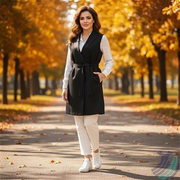 جلیقه بافت بلند بدون آستین یقه برگشته اسمارا، جنس لطیف