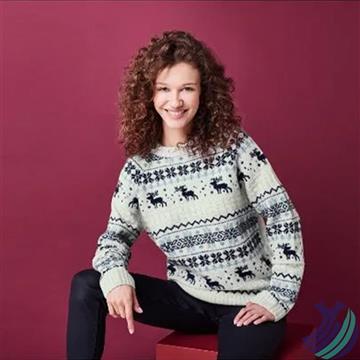 پلیور زنانه یقه گرد اسمارا لباس زمستانی، ژاکارد کریسمس، دوستدار محیط زیست