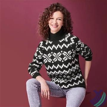 پلیور زنانه یقه گرد اسمارا لباس زمستانی، ژاکارد کریسمس، دوستدار محیط زیست